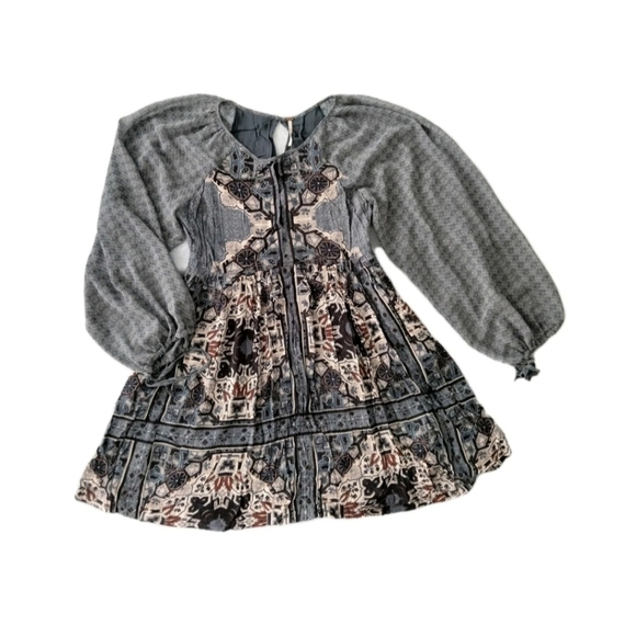 Free People Dresses & Skirts - Free People NWT Marine Blue OKSANA Long Sleeve Mini Dress Size 6 Boho Peasant